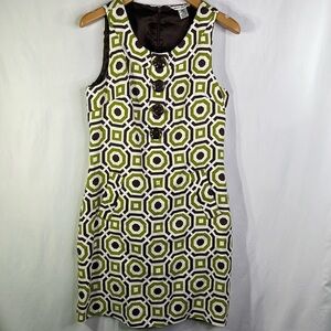 Richard Malcolm graphic  print linen tank dress with big buttons and pockets